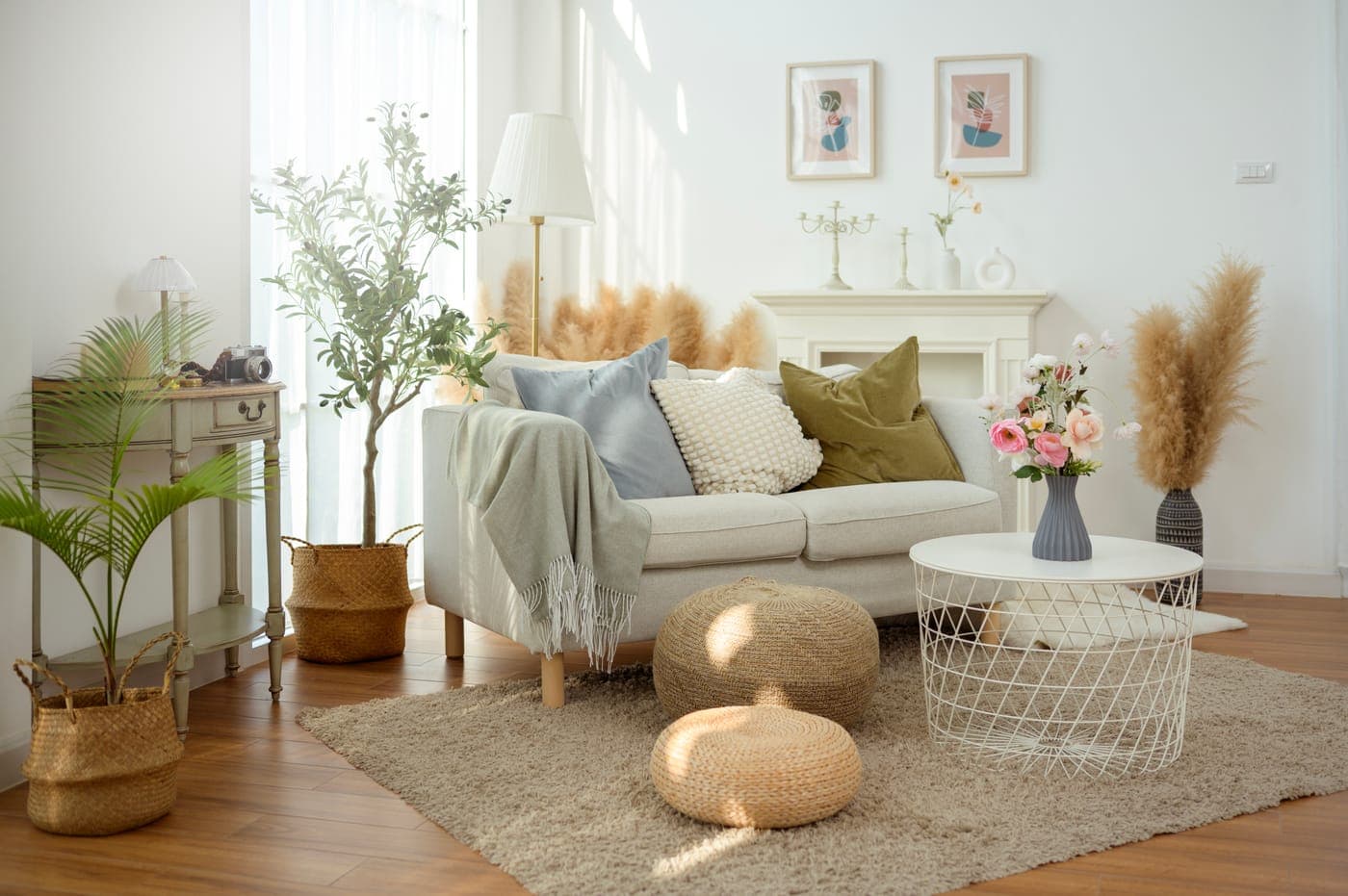 A bright, staged and decluttered living room prepared for sale.